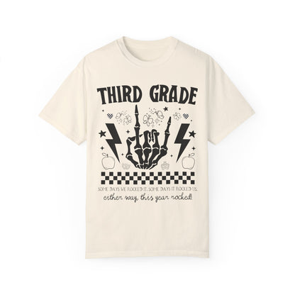 This Year Rocked T-Shirt - Funny Last Day of School Rocker Skeleton Tee for Third Grade Teachers, Comfort Colors
