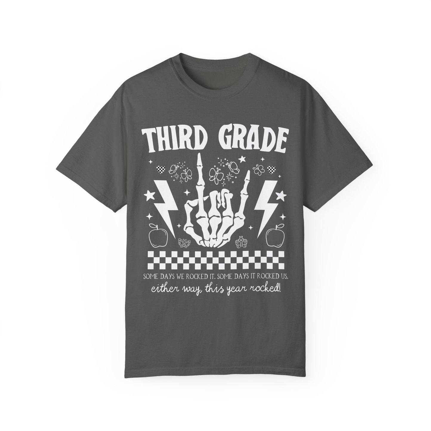This Year Rocked T-Shirt - Funny Last Day of School Rocker Skeleton Tee for Third Grade Teachers, Comfort Colors