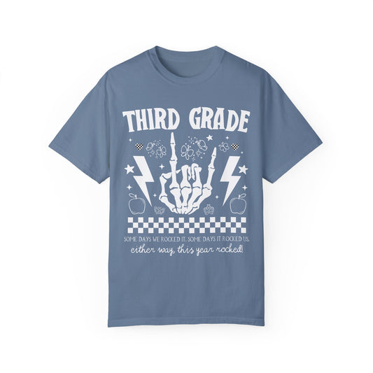 This Year Rocked T-Shirt - Funny Last Day of School Rocker Skeleton Tee for Third Grade Teachers, Comfort Colors