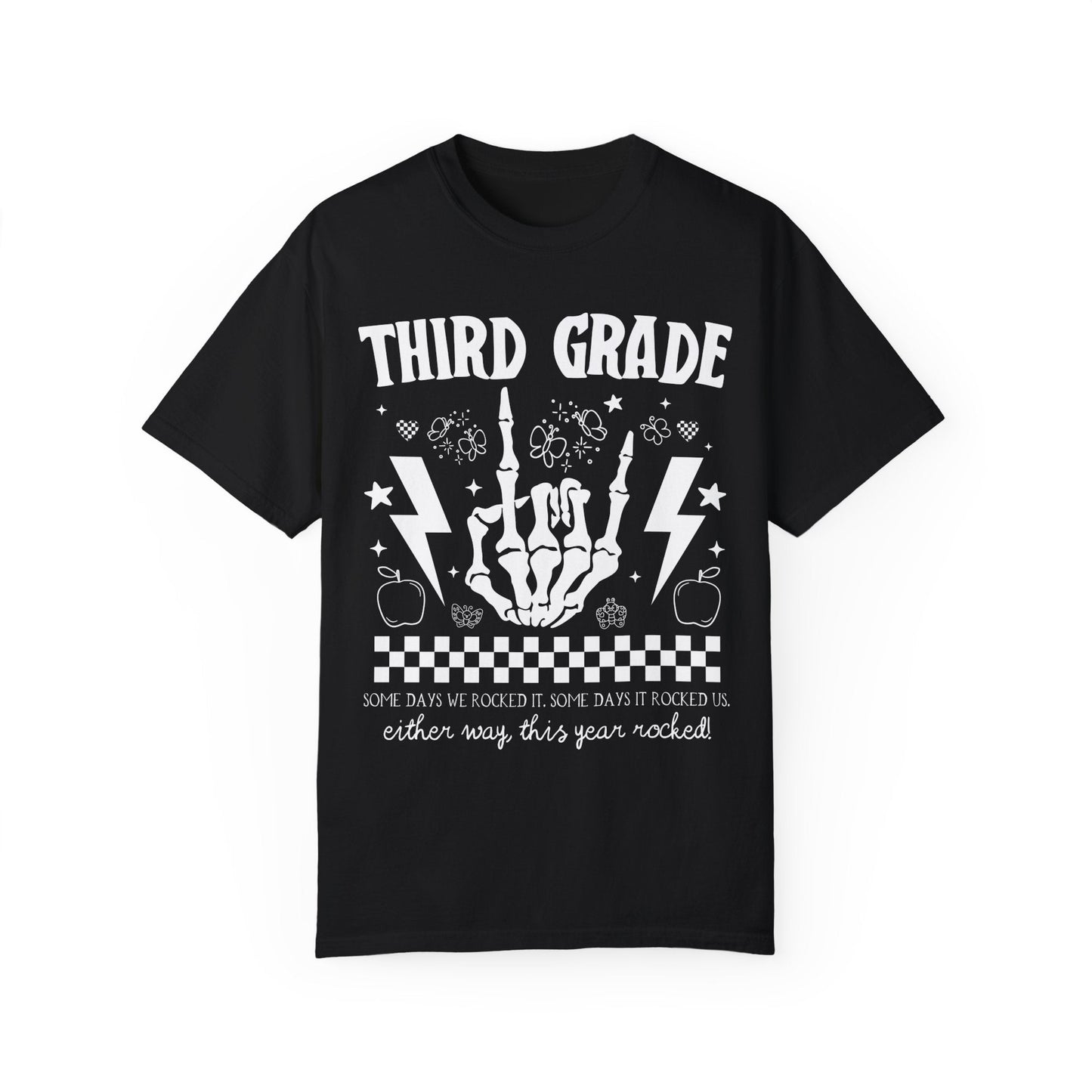 This Year Rocked T-Shirt - Funny Last Day of School Rocker Skeleton Tee for Third Grade Teachers, Comfort Colors