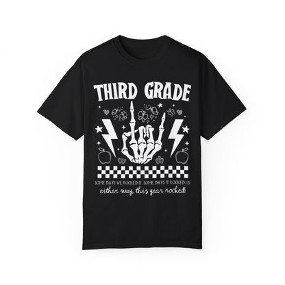 This Year Rocked T-Shirt - Funny Last Day of School Rocker Skeleton Tee for Third Grade Teachers, Comfort Colors