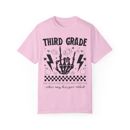 This Year Rocked T-Shirt - Funny Last Day of School Rocker Skeleton Tee for Third Grade Teachers, Comfort Colors
