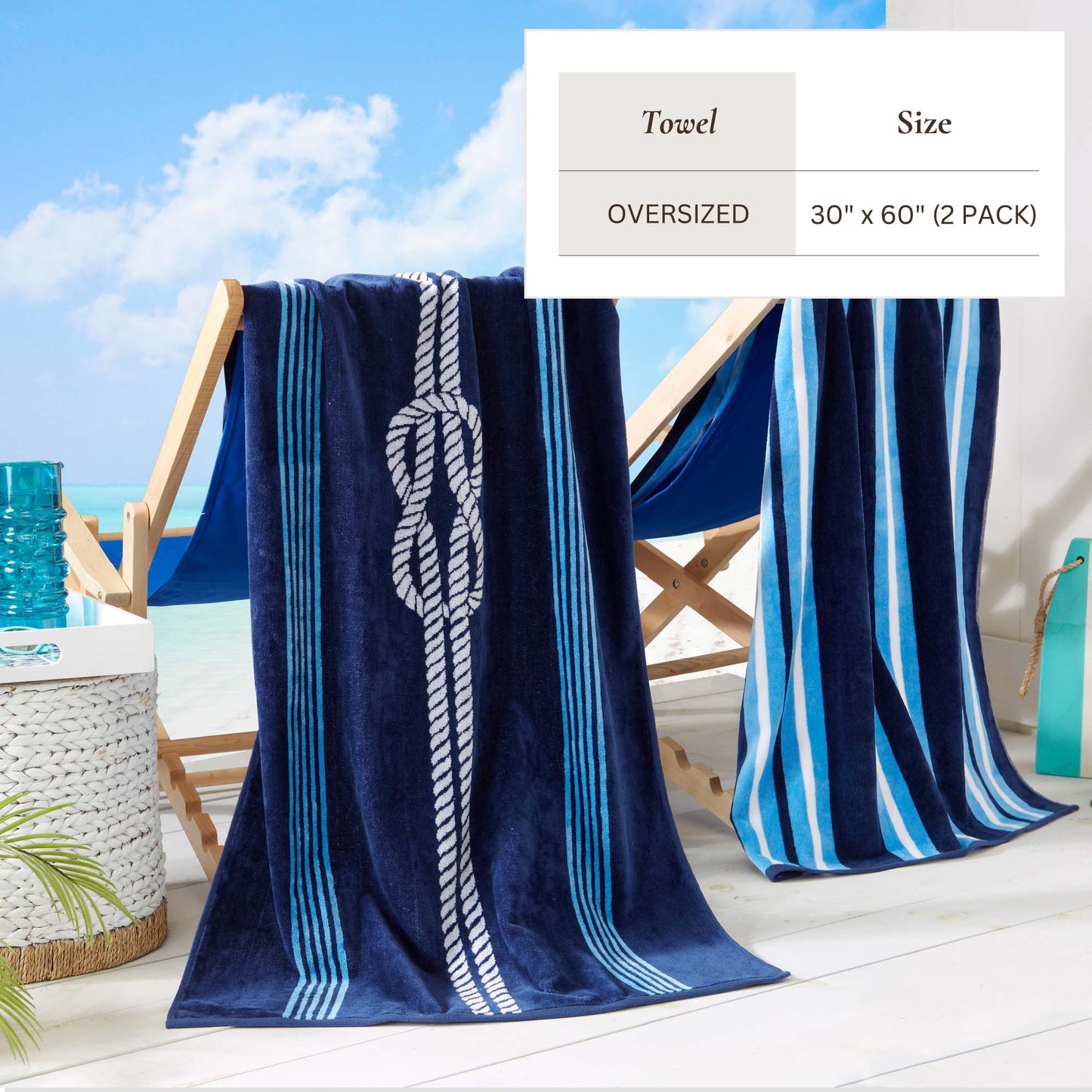 100% Cotton Velour Beach Towels 2-Pack - Maui Collection, 30" x 60"