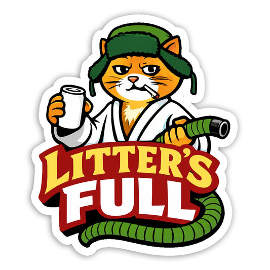 Litter's Full Vinyl Sticker, Funny Christmas Vacation Cat Parody