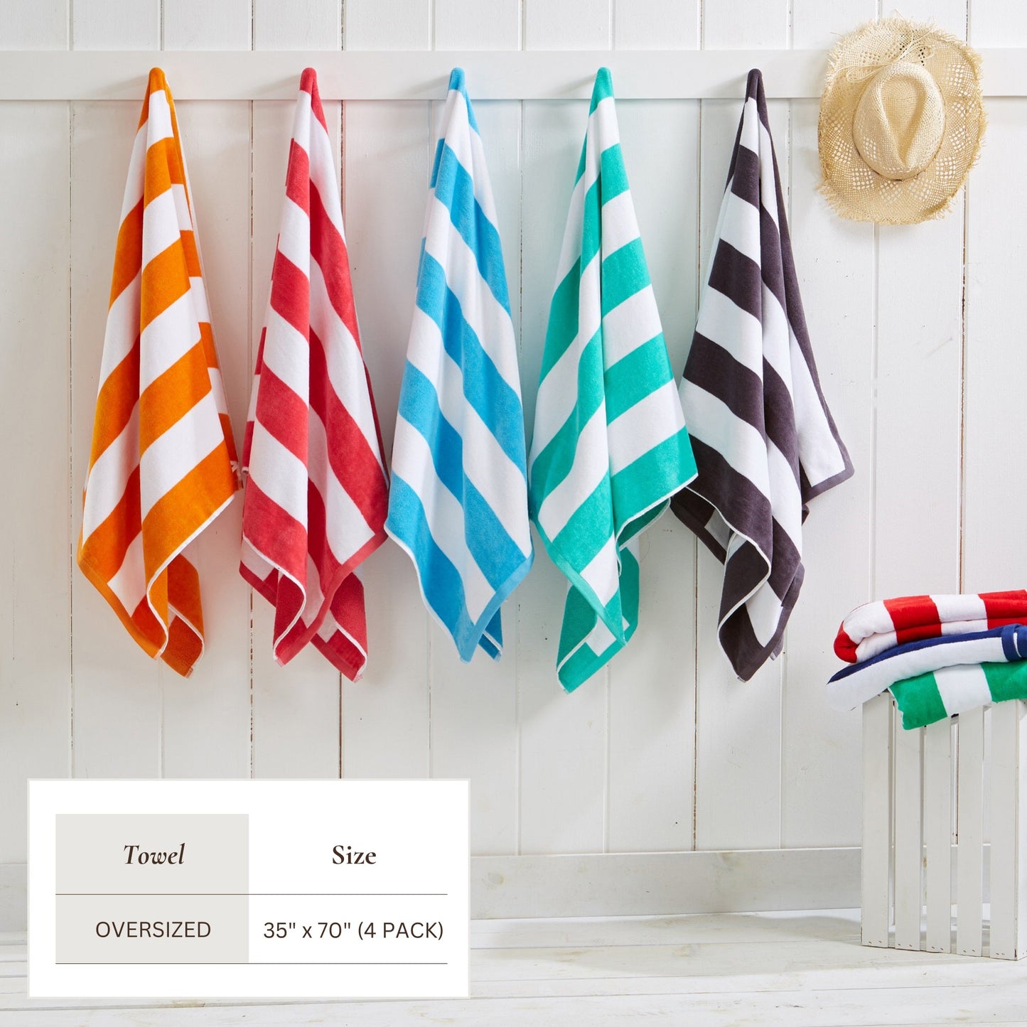100% Cotton Velour Cabana Stripe Beach Towels - Novia Collection, Great Bay Home