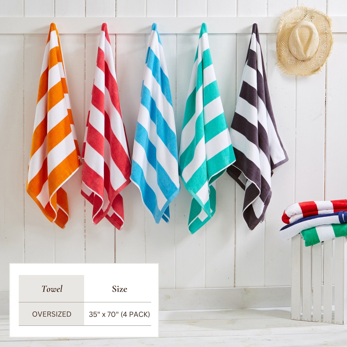 100% Cotton Velour Cabana Stripe Beach Towels - Novia Collection, Great Bay Home