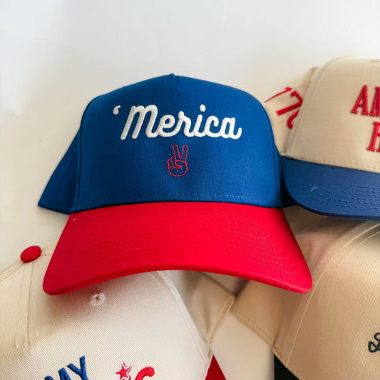 'Merica Trucker Hat - Patriotic Embroidered Snapback Hat