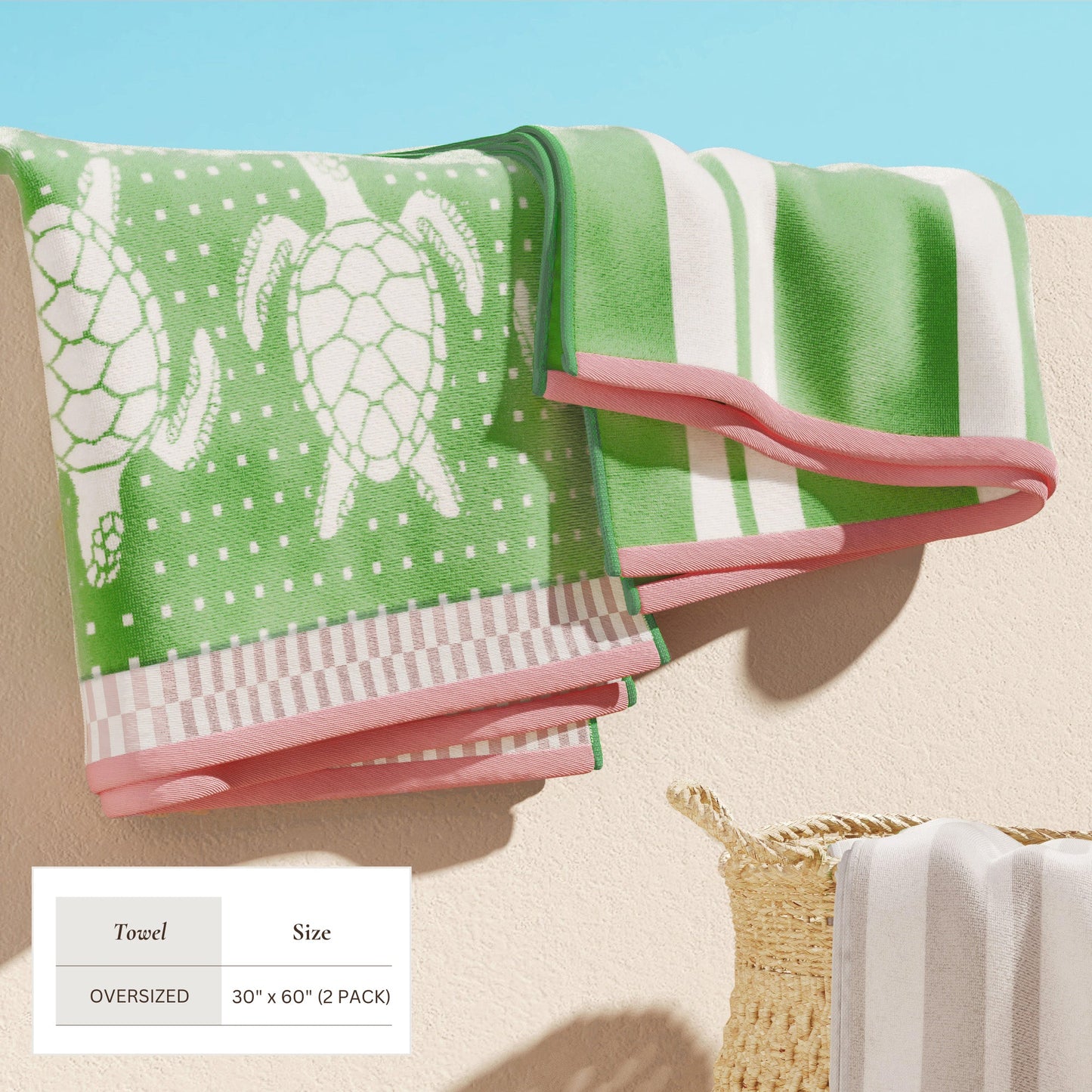 100% Cotton Velour Beach Towels 2-Pack - Maui Collection, 30" x 60"