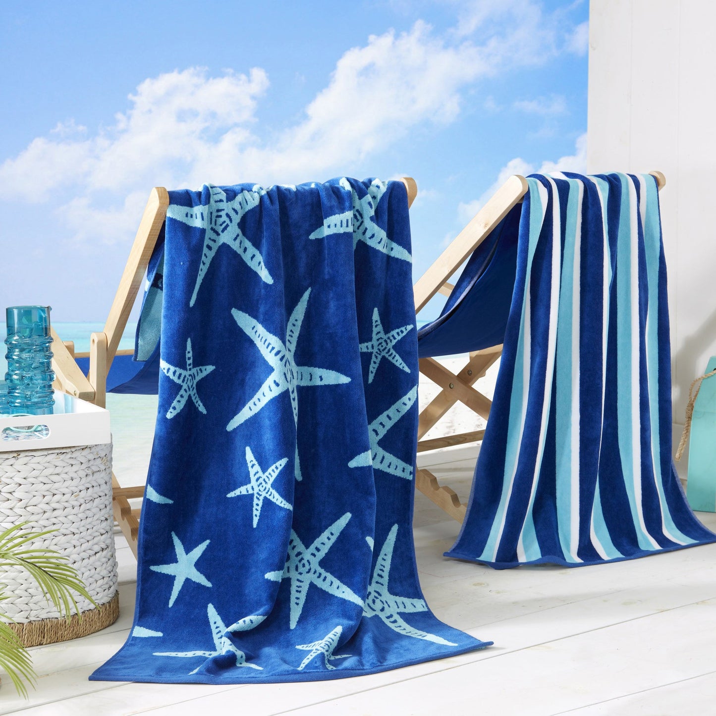 100% Cotton Velour Beach Towels 2-Pack - Maui Collection, 30" x 60"