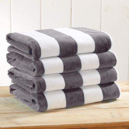 100% Cotton Velour Cabana Stripe Beach Towels - Novia Collection, Great Bay Home