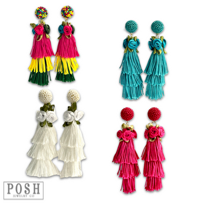 Fiesta Fringe Earrings with Satin Rosettes
