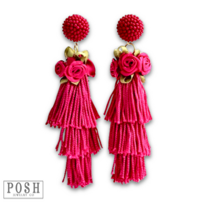 Fiesta Fringe Earrings with Satin Rosettes