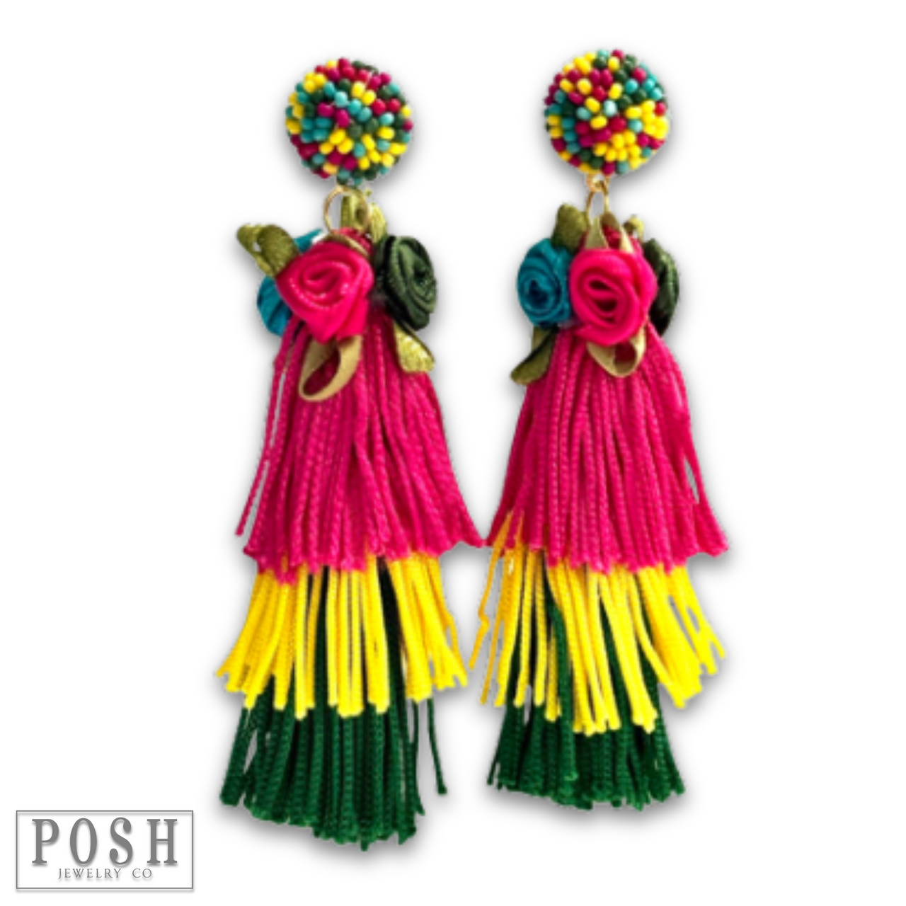 Fiesta Fringe Earrings with Satin Rosettes