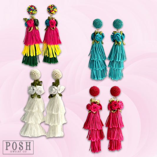 Fiesta Fringe Earrings with Satin Rosettes
