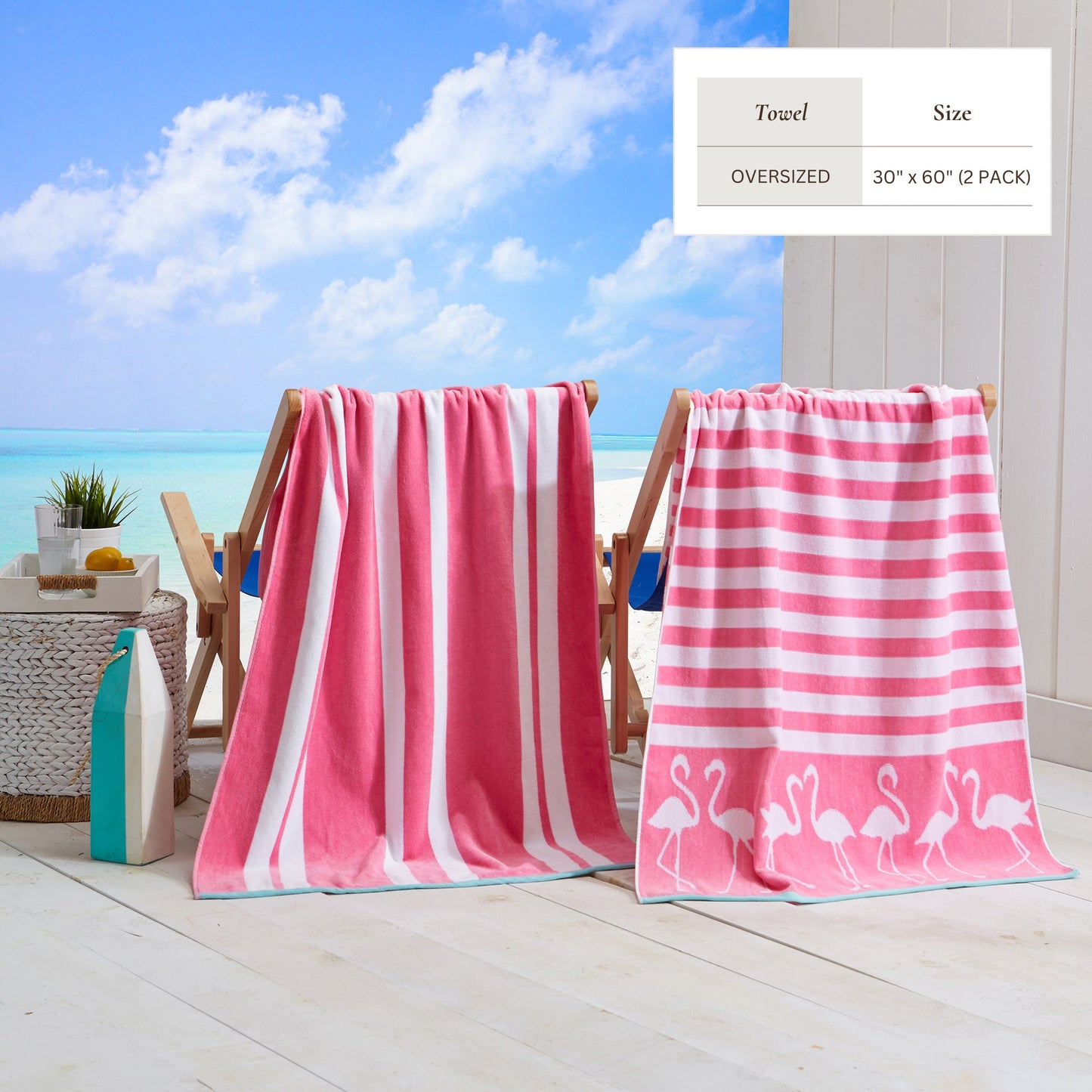 100% Cotton Velour Beach Towels 2-Pack - Maui Collection, 30" x 60"