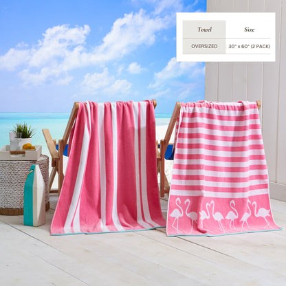100% Cotton Velour Beach Towels 2-Pack - Maui Collection, 30" x 60"