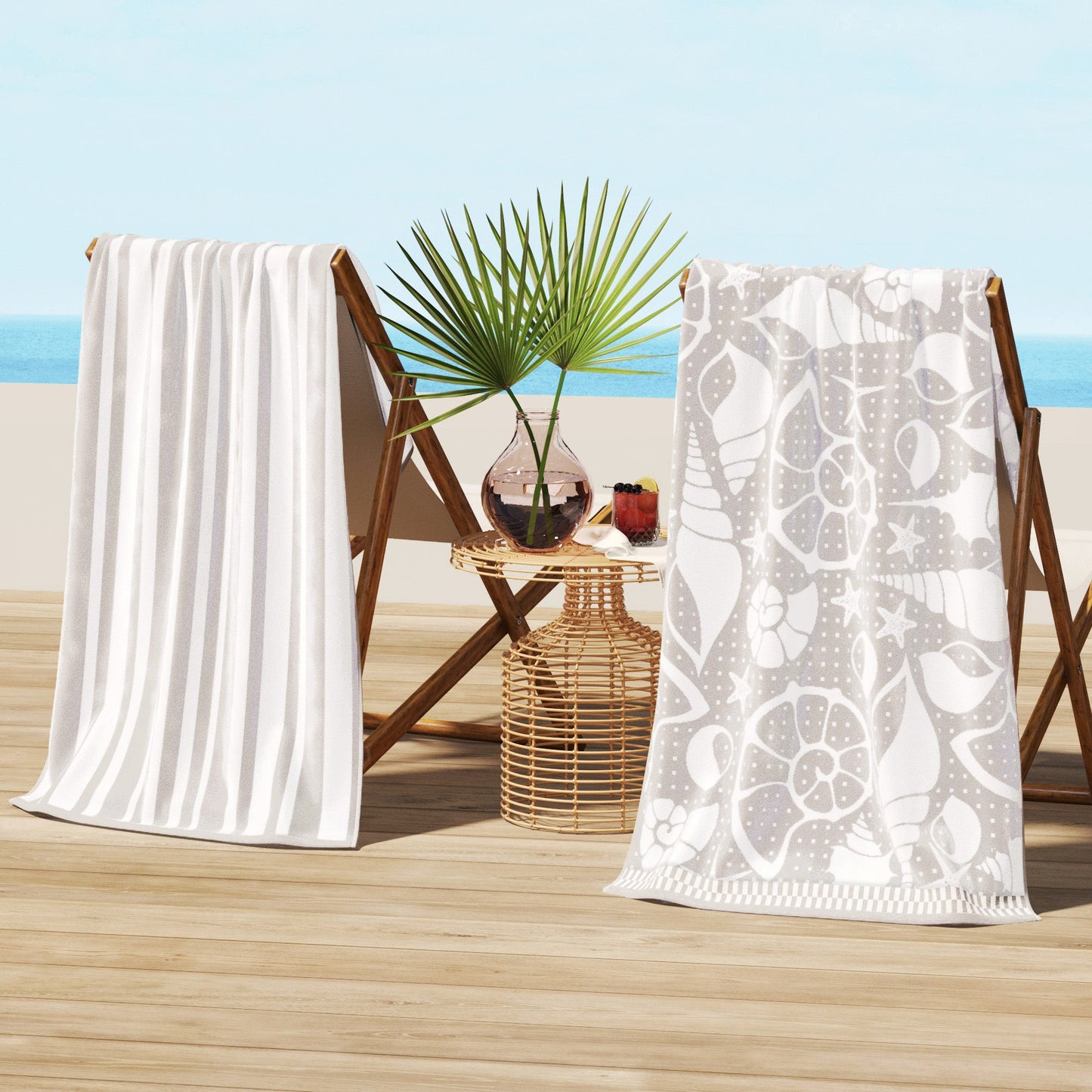 100% Cotton Velour Beach Towels 2-Pack - Maui Collection, 30" x 60"