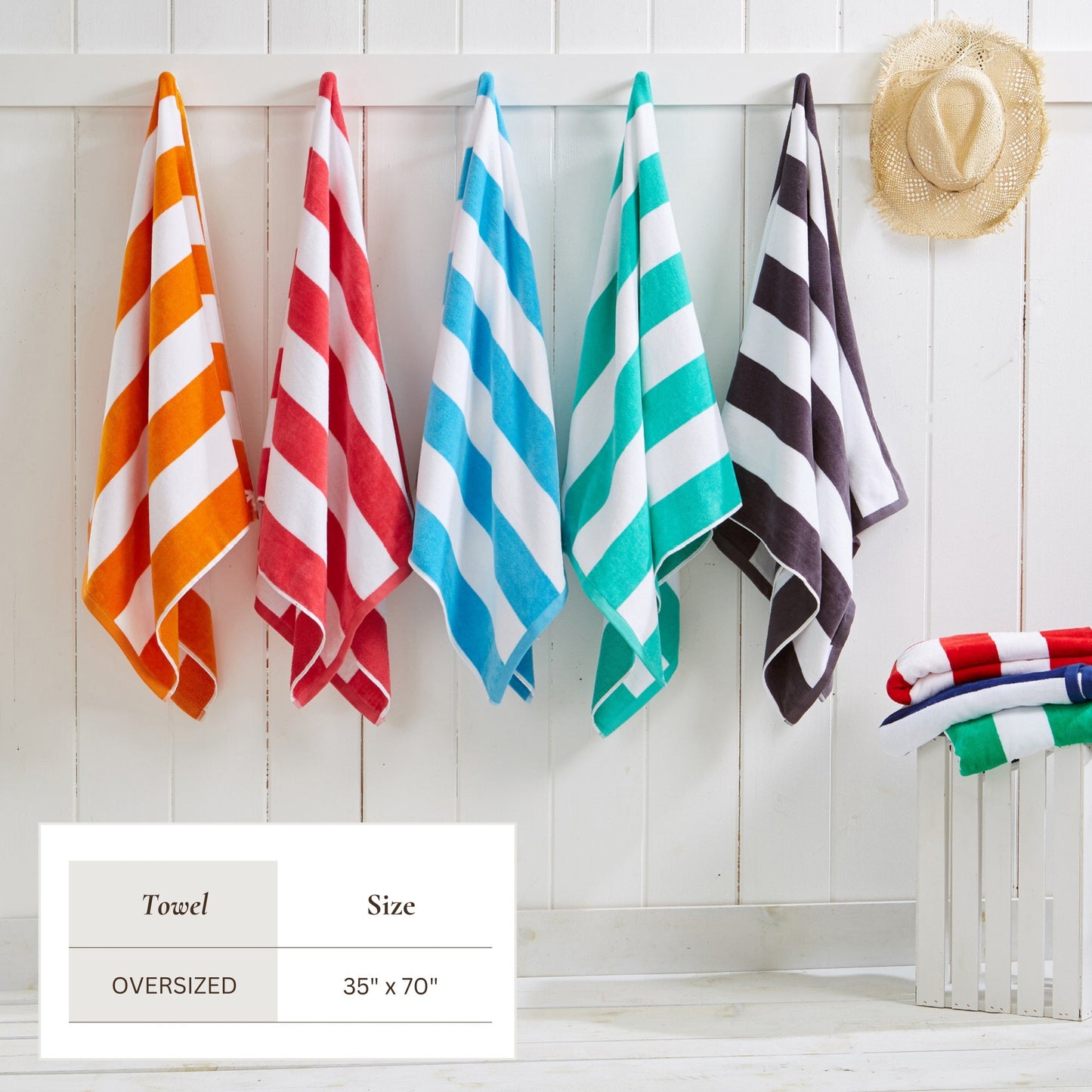 100% Cotton Velour Cabana Stripe Beach Towels - Novia Collection, Great Bay Home