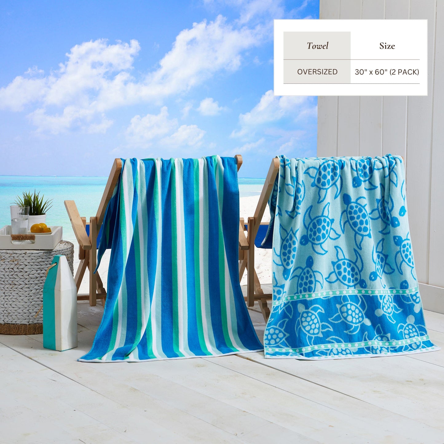 100% Cotton Velour Beach Towels 2-Pack - Maui Collection, 30" x 60"