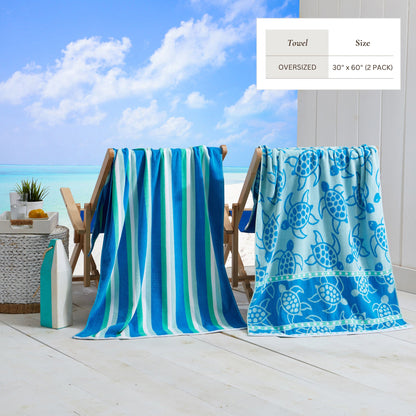 100% Cotton Velour Beach Towels 2-Pack - Maui Collection, 30" x 60"