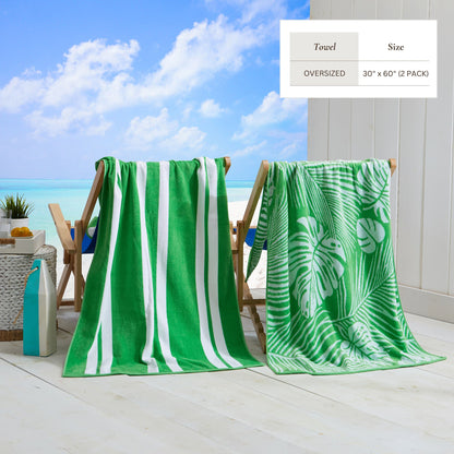 100% Cotton Velour Beach Towels 2-Pack - Maui Collection, 30" x 60"