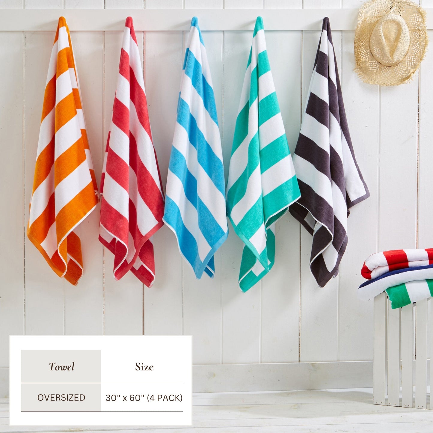 100% Cotton Velour Cabana Stripe Beach Towels - Novia Collection, Great Bay Home