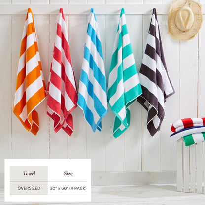 100% Cotton Velour Cabana Stripe Beach Towels - Novia Collection, Great Bay Home