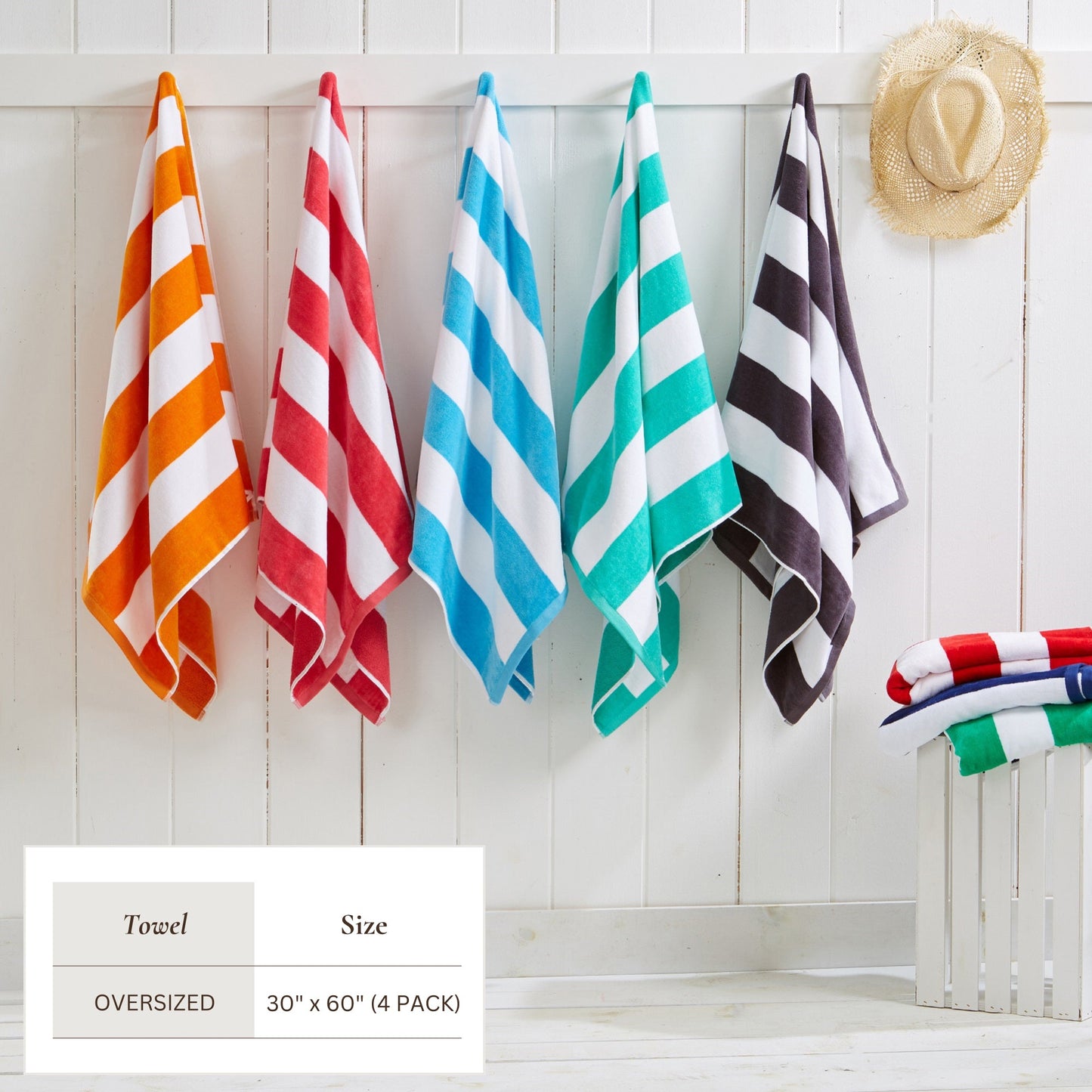 100% Cotton Velour Cabana Stripe Beach Towels - Novia Collection, Great Bay Home