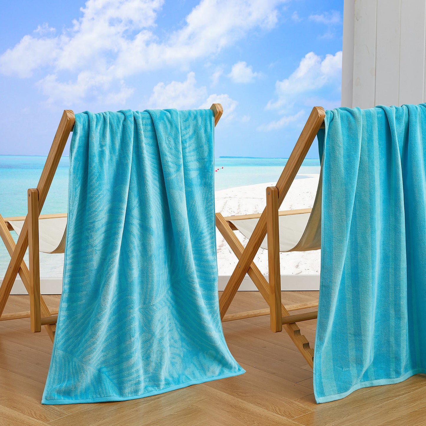 100% Cotton Velour Beach Towels 2-Pack - Maui Collection, 30" x 60"