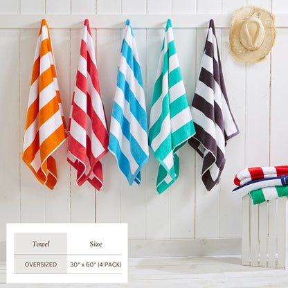 100% Cotton Velour Cabana Stripe Beach Towels - Novia Collection, Great Bay Home