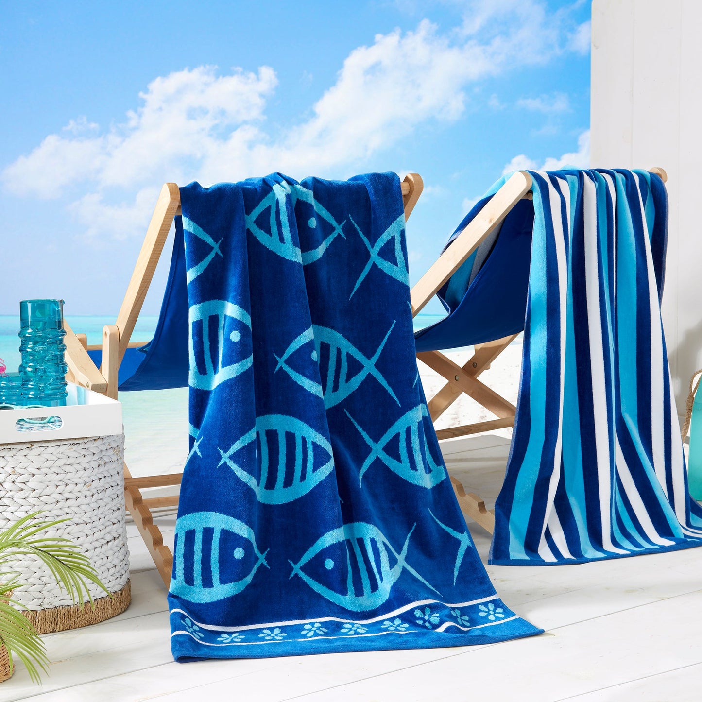 100% Cotton Velour Beach Towels 2-Pack - Maui Collection, 30" x 60"