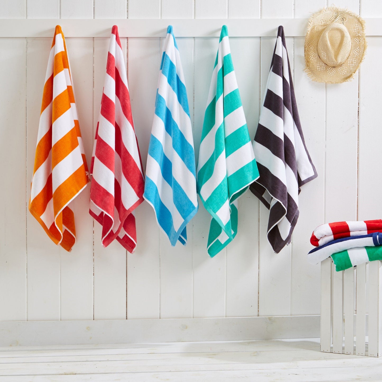100% Cotton Velour Cabana Stripe Beach Towels - Novia Collection, Great Bay Home