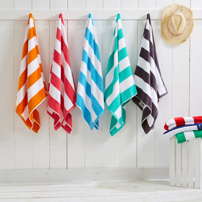 100% Cotton Velour Cabana Stripe Beach Towels - Novia Collection, Great Bay Home