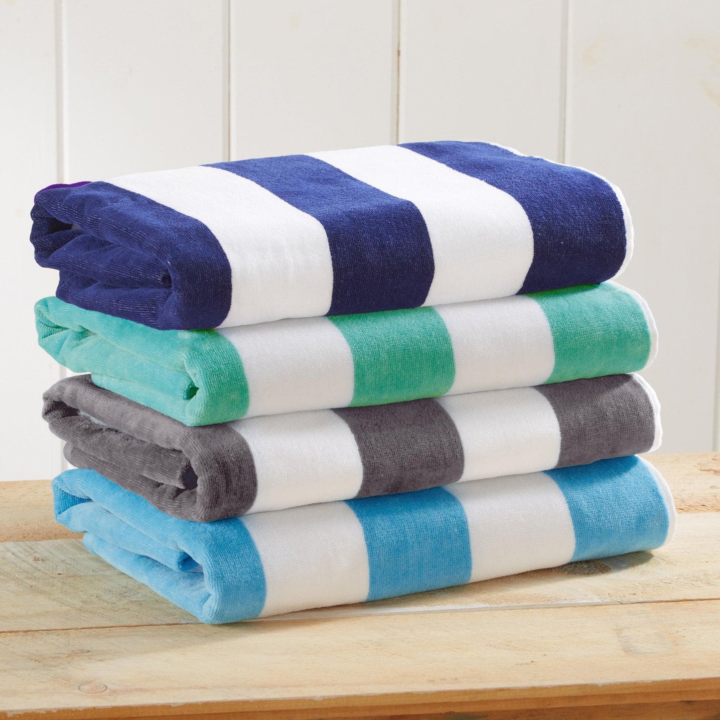 100% Cotton Velour Cabana Stripe Beach Towels - Novia Collection, Great Bay Home