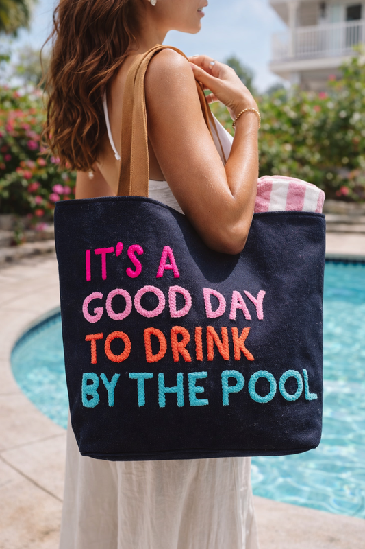 Navy Poolside Bliss Tote, It's a Good Day to Drink by the Pool