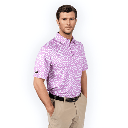 2putt Wrong Fairway Men's Golf Polo Shirt in Lavender