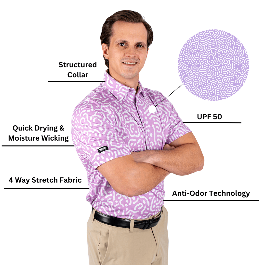 2putt Wrong Fairway Men's Golf Polo Shirt in Lavender