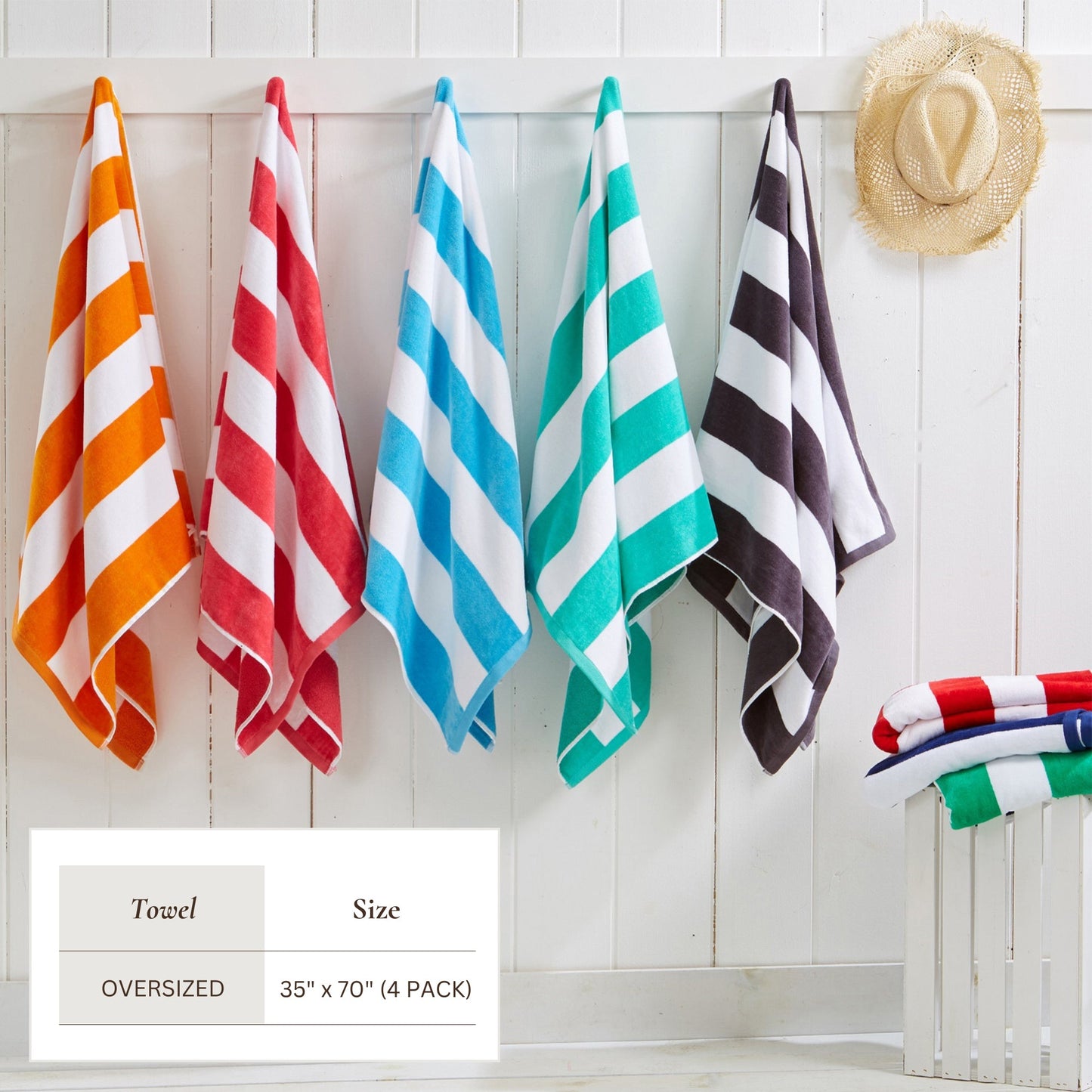 100% Cotton Velour Cabana Stripe Beach Towels - Novia Collection, Great Bay Home